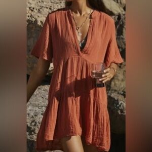 NWT Anthropologie Celandine The Kallie Flowy Tunic Dress in Rust, size L